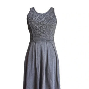 Free People Sassy Soutache Beaded Gray Acid Wash Fit & Flare Tank Dress XS